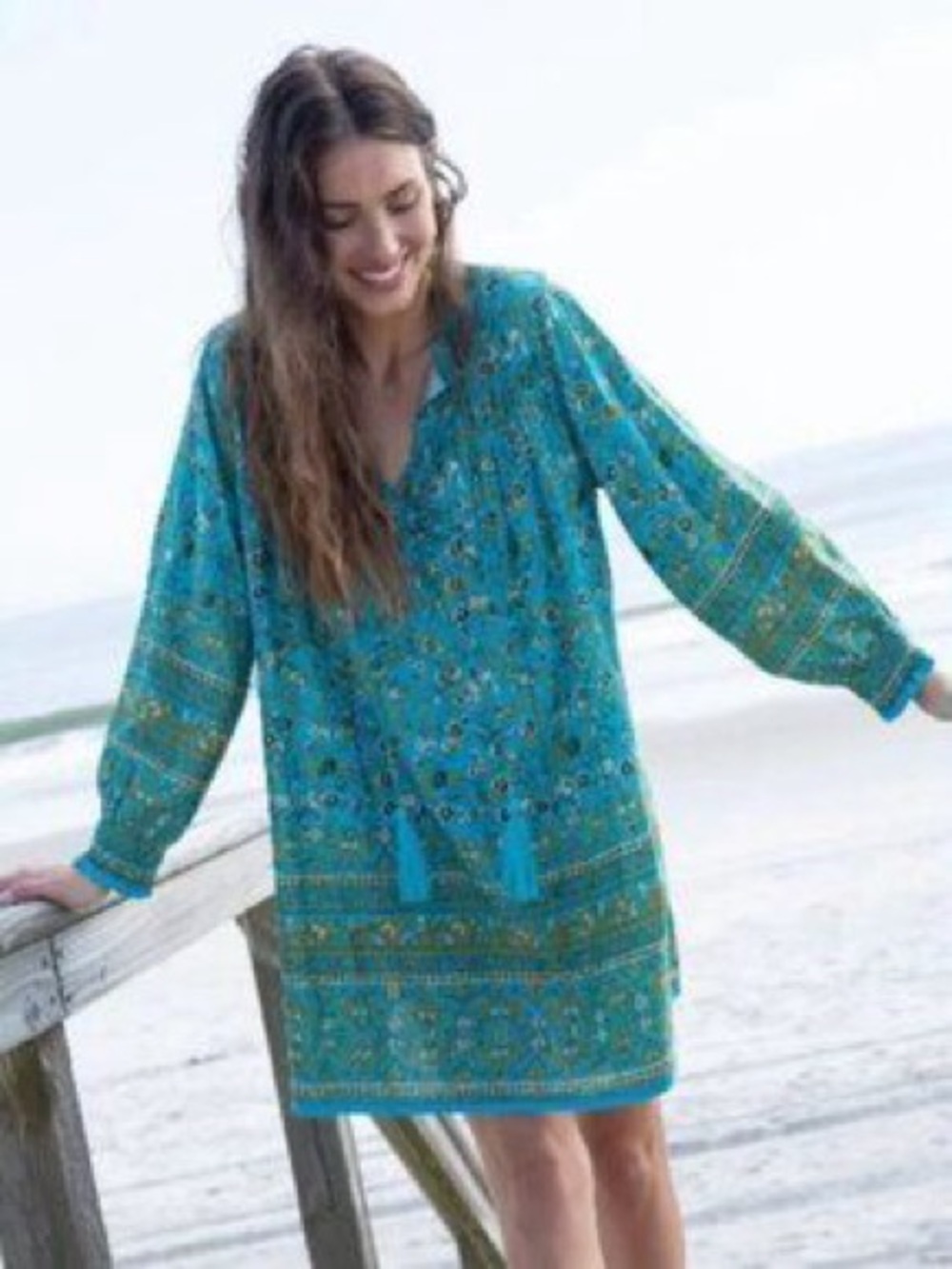 Natural Life Long Sleeve Tassel Dress